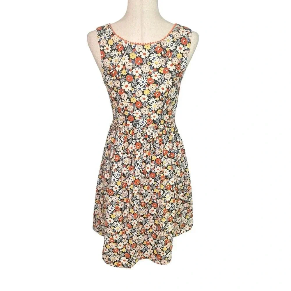 Vtg Retro Gogo Dress Floral 60s 70s Cottagecore Milkmaid Mini Small Handmade - Picture 8 of 16